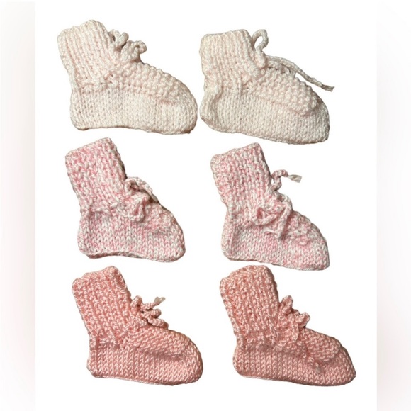 Infants - Handmade Knitted Bootie Socks - 4”x3” - Pink Shades - Set of 3 - Picture 7 of 7